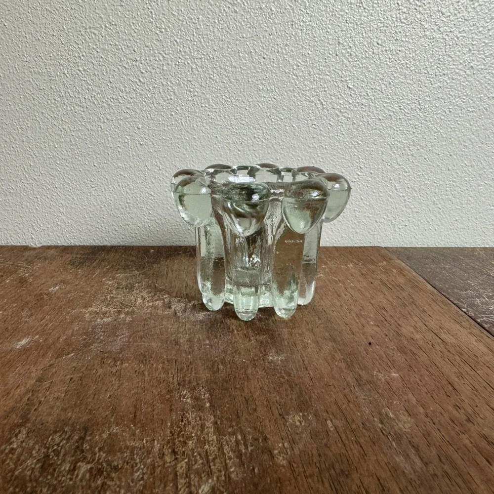 Reims France VINTAGE 1970s Clear Glass Votive Candle Stick Holder